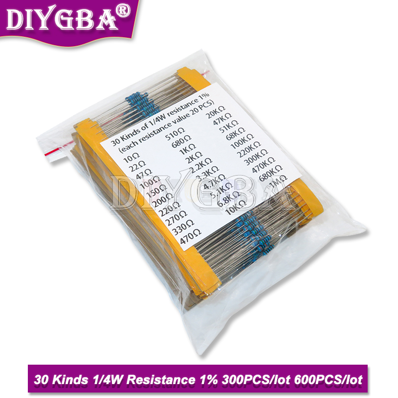 600PCS/Set 30Kinds 1/4W Resist - огляд і ціна Resistor Kit 1 4W
