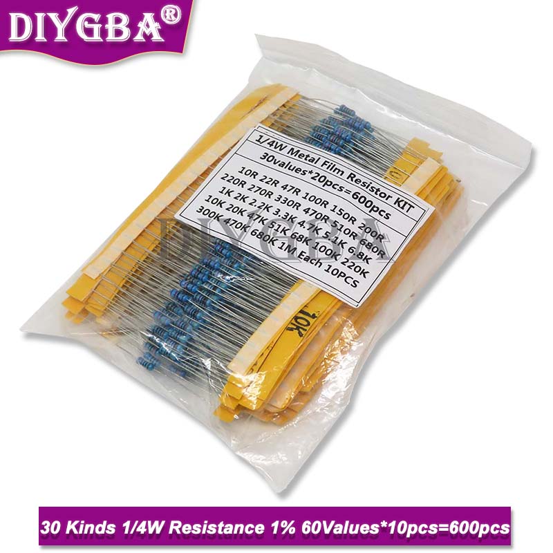 600PCS/Set 30Kinds 1/4W Resist - огляд і ціна Resistor Kit 1 4W