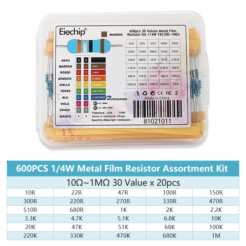 300/600PCS 1/4W Kit de resiste - огляд і ціна Resistor Kit 1 4W