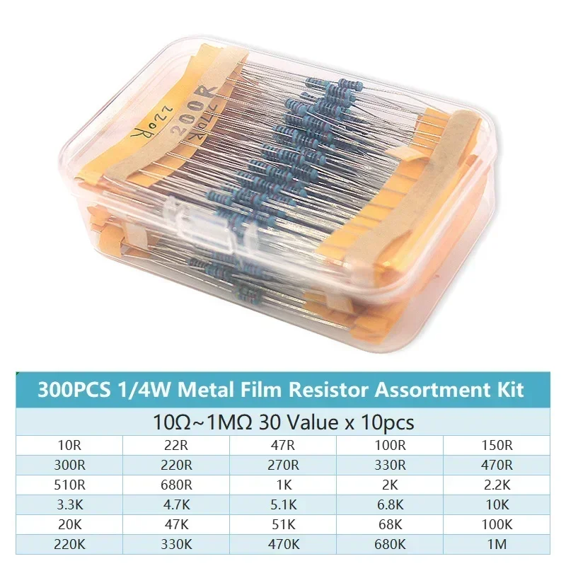 300/600PCS 30Values 1/4W Metal - огляд і ціна Resistor Kit 1 4W