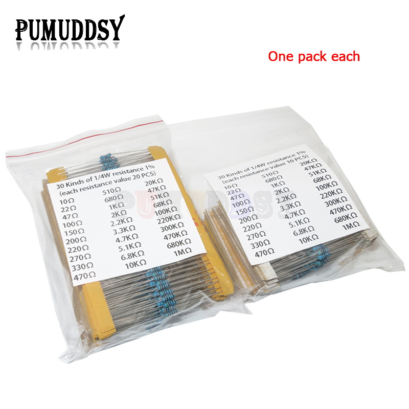 600pcs/set 30 Kinds 1/4W Resis - огляд і ціна Resistor Kit 1 4W